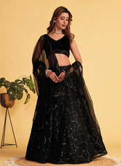 Black Organza Net Sequins Embroidered Lehenga Choli