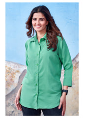 Light Green Cotton Solid Collared Casual Shirt For Women