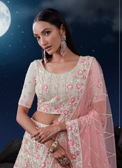 White Net Embroidered Lehenga Choli