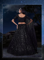 Black Net Embroidered Lehenga Choli