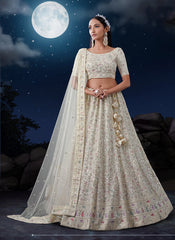 White Net Embroidered Lehenga Choli