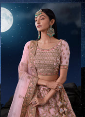 Light Pink Soft Net Embroidered Lehenga Choli