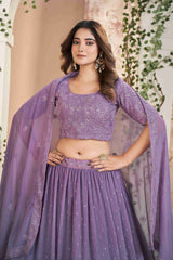 Purple Faux Georgette Sequins Embroidered Lehenga Choli