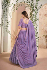 Purple Faux Georgette Sequins Embroidered Lehenga Choli