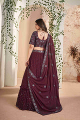 Maroon Faux Georgette Sequins Embroidered Lehenga Choli