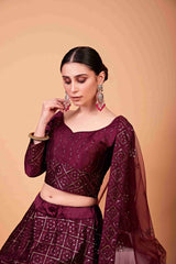 Wine Silk Sequins Embroidered Lehenga Choli