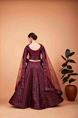 Wine Silk Sequins Embroidered Lehenga Choli