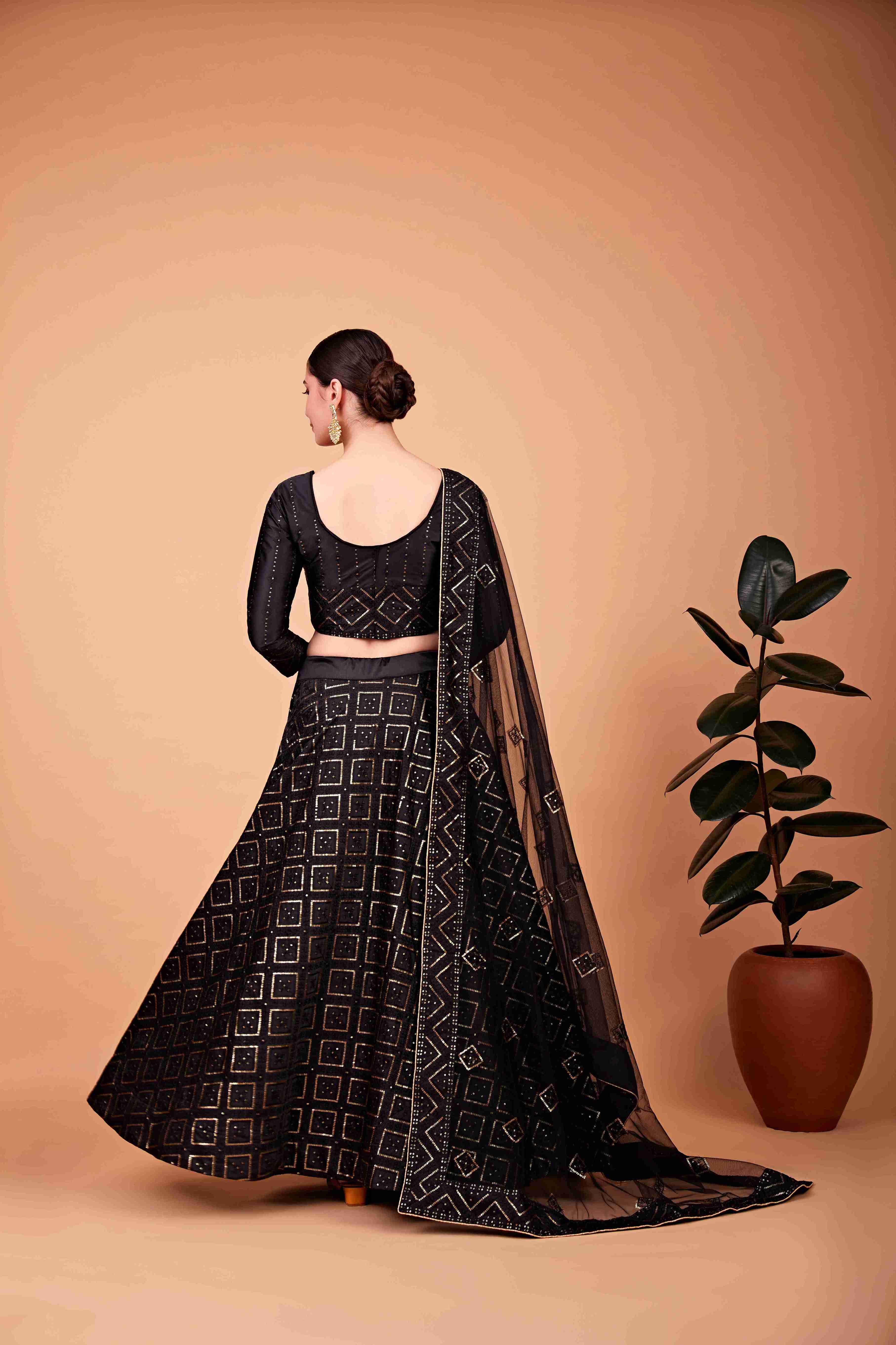 Black Silk Sequins Embroidered Lehenga Choli