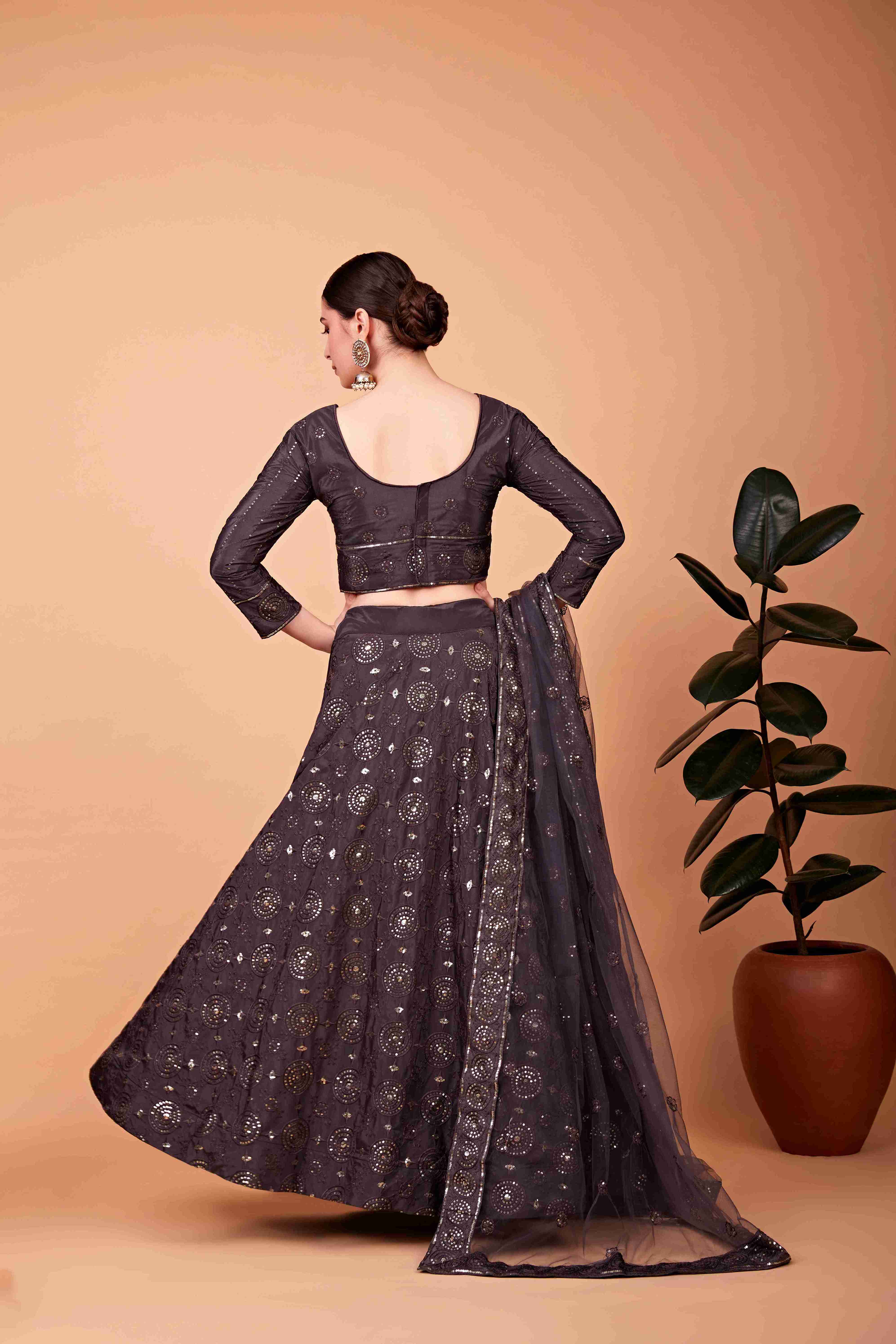 Grey Silk Sequins Embroidered Lehenga Choli