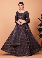 Grey Silk Sequins Embroidered Lehenga Choli