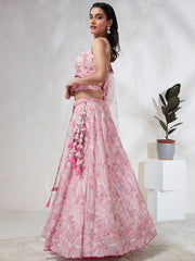 Pink Georgette Sequins Embroidered Lehenga Choli