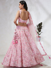 Pink Georgette Sequins Embroidered Lehenga Choli