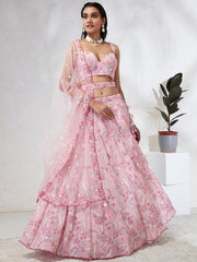 Pink Georgette Sequins Embroidered Lehenga Choli