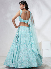 Turquoise Blue Georgette Sequins Embroidered Lehenga Choli