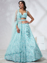 Turquoise Blue Georgette Sequins Embroidered Lehenga Choli