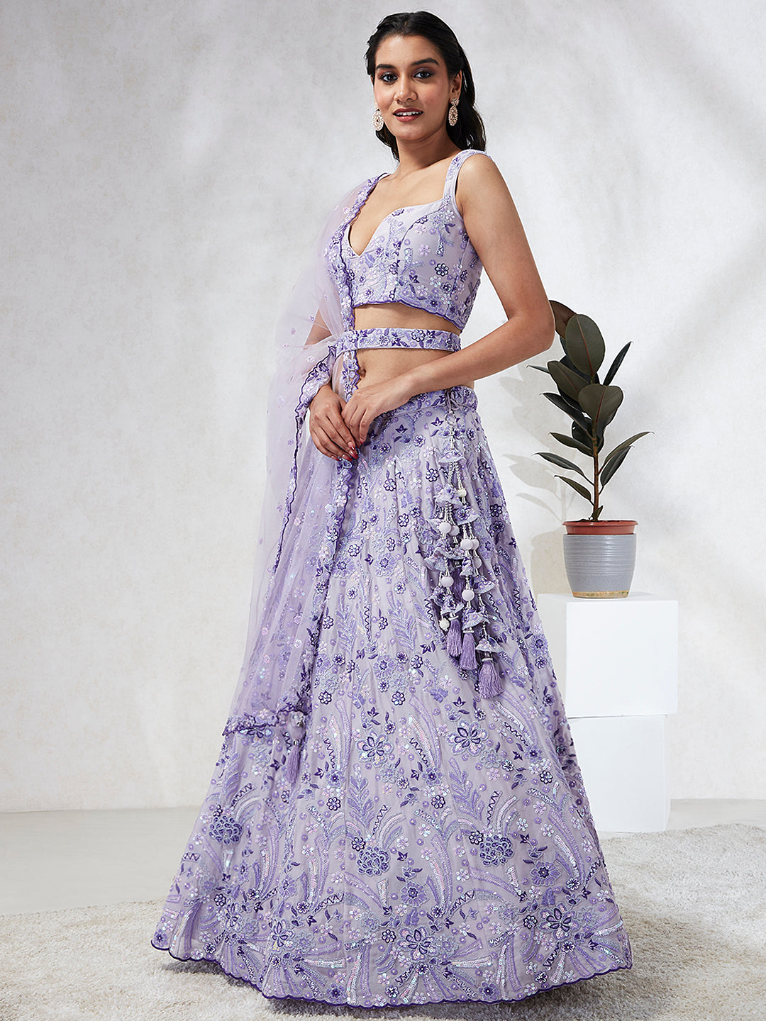 Lavender Georgette Sequins Embroidered Lehenga Choli