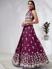 Burgundy Georgette Sequins Embroidered Lehenga Choli