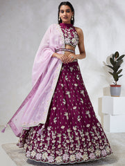 Burgundy Georgette Sequins Embroidered Lehenga Choli