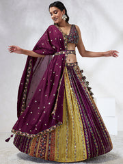 Elina Fashion Burgundy color Silk Chiffon Embroidery Work Lehenga Choli for Women