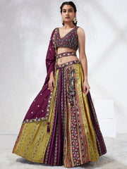 Elina Fashion Burgundy color Silk Chiffon Embroidery Work Lehenga Choli for Women