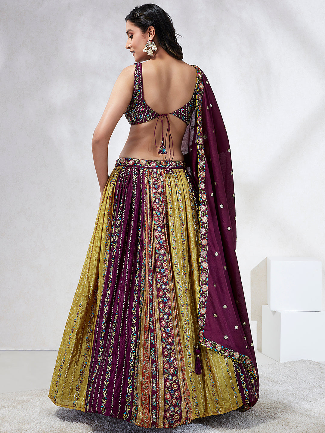 Elina Fashion Burgundy color Silk Chiffon Embroidery Work Lehenga Choli for Women