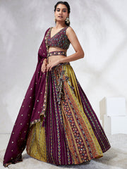 Elina Fashion Burgundy color Silk Chiffon Embroidery Work Lehenga Choli for Women