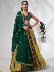 Elina Fashion Green color Silk Chiffon Embroidery Work Lehenga Choli for Women