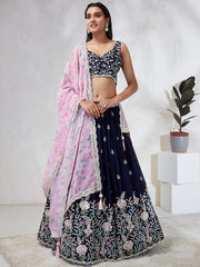 Elina Fashion Navy Blue color Georgette Embroidery Work Lehenga Choli for Women