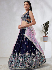 Elina Fashion Navy Blue color Georgette Embroidery Work Lehenga Choli for Women