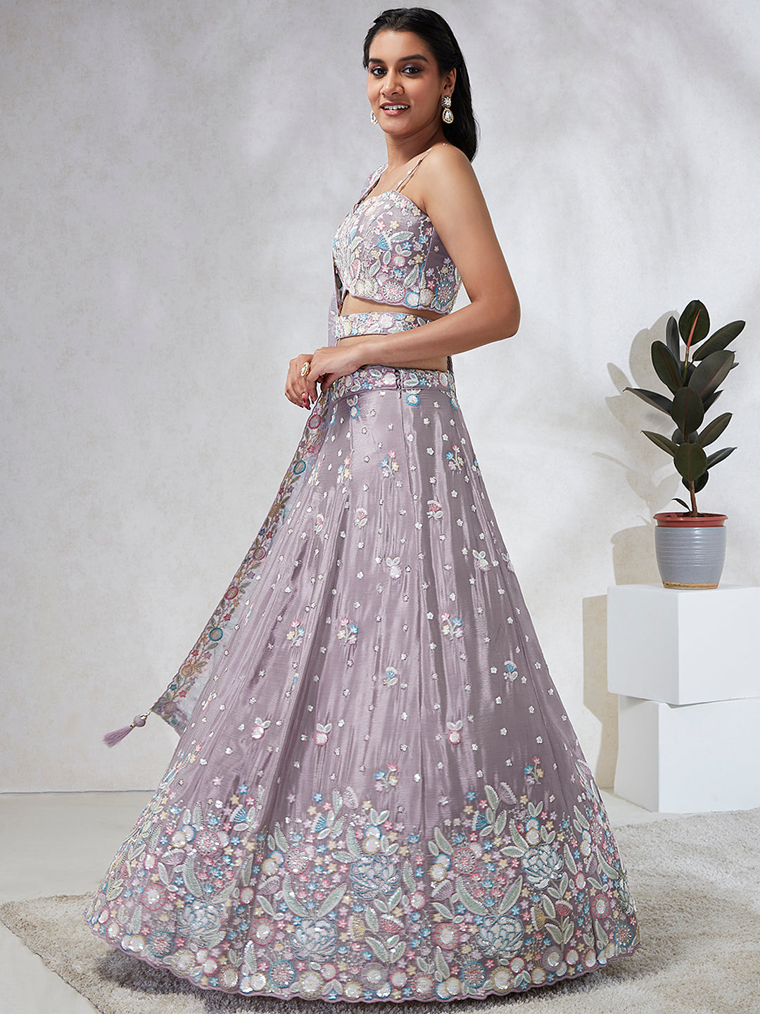 Elina Fashion Mauve color Silk Chiffon Embroidery Work Lehenga Choli for Women