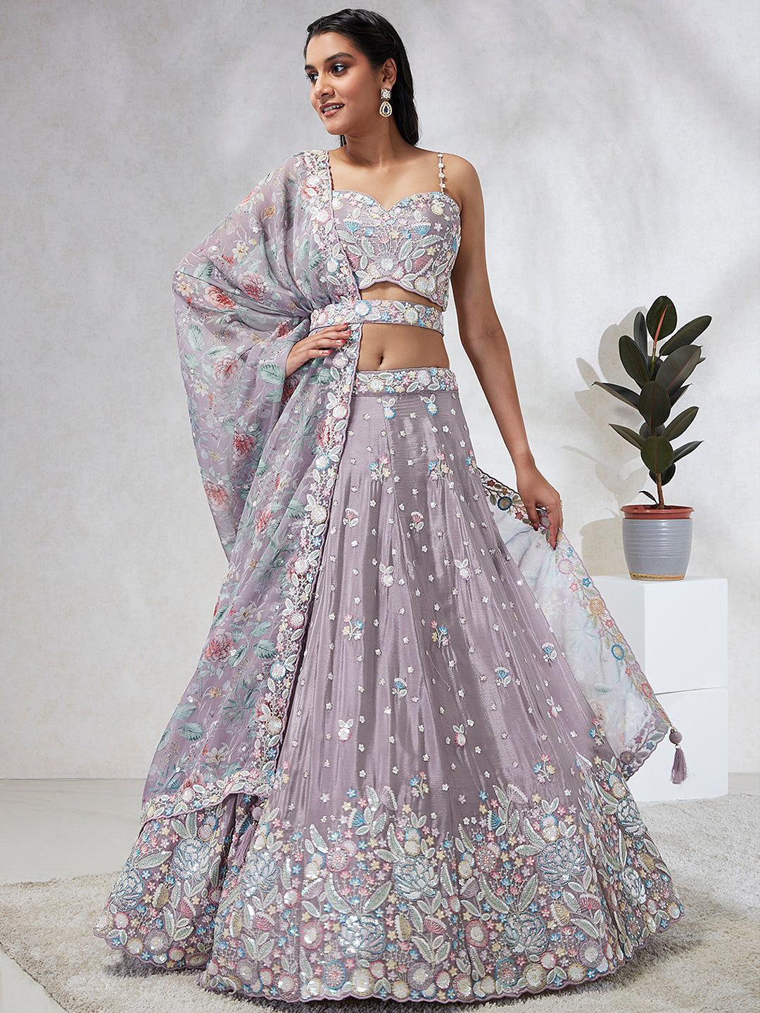 Elina Fashion Mauve color Silk Chiffon Embroidery Work Lehenga Choli for Women