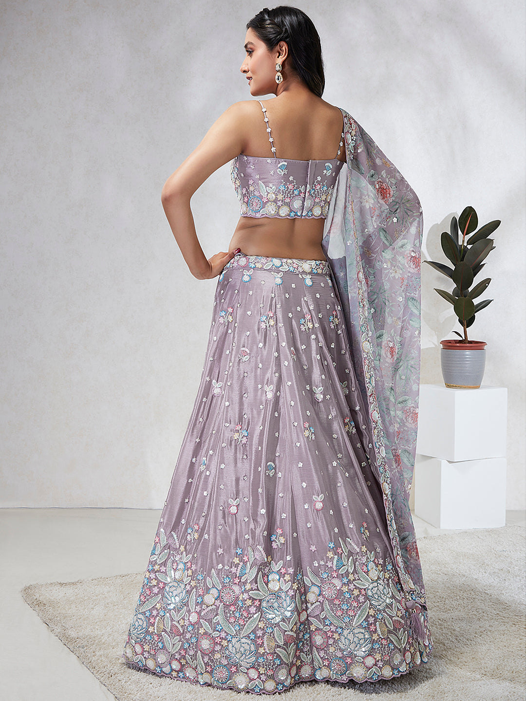 Elina Fashion Mauve color Silk Chiffon Embroidery Work Lehenga Choli for Women