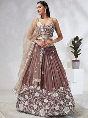 Elina Fashion Rose Gold color Georgette Embroidery Work Lehenga Choli for Women