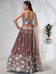 Elina Fashion Rose Gold color Georgette Embroidery Work Lehenga Choli for Women