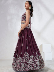 Elina Fashion Burgundy color Georgette Embroidery Work Lehenga Choli for Women