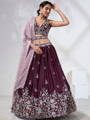 Elina Fashion Burgundy color Georgette Embroidery Work Lehenga Choli for Women