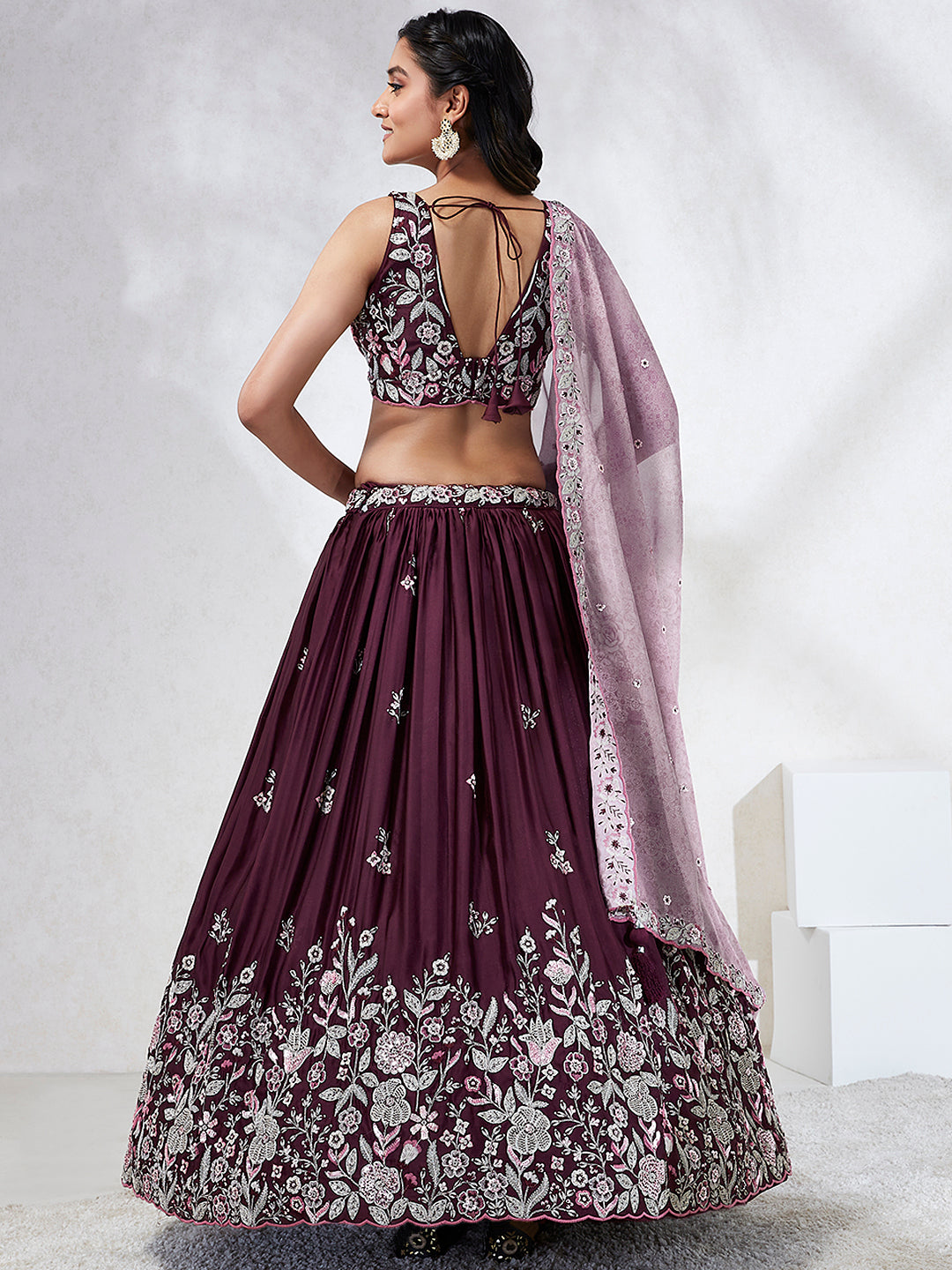 Elina Fashion Burgundy color Georgette Embroidery Work Lehenga Choli for Women