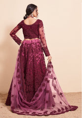 Magenta Soft Net Embroidered Lehenga Choli