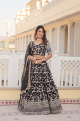 Black Viscose Jacquard Sequins Embroidered Lehenga Choli