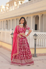 Pink Viscose Jacquard Sequins Embroidered Lehenga Choli