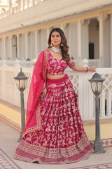 Pink Viscose Jacquard Sequins Embroidered Lehenga Choli