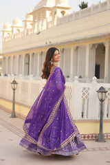 Purple Viscose Jacquard Sequins Embroidered Lehenga Choli