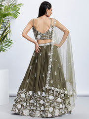 Olive Georgette Sequins Embroidered Lehenga Choli