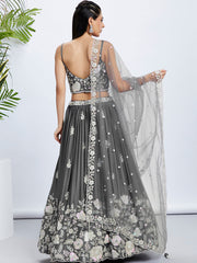 Grey Georgette Sequins Embroidered Lehenga Choli