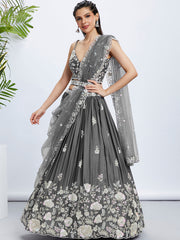 Grey Georgette Sequins Embroidered Lehenga Choli