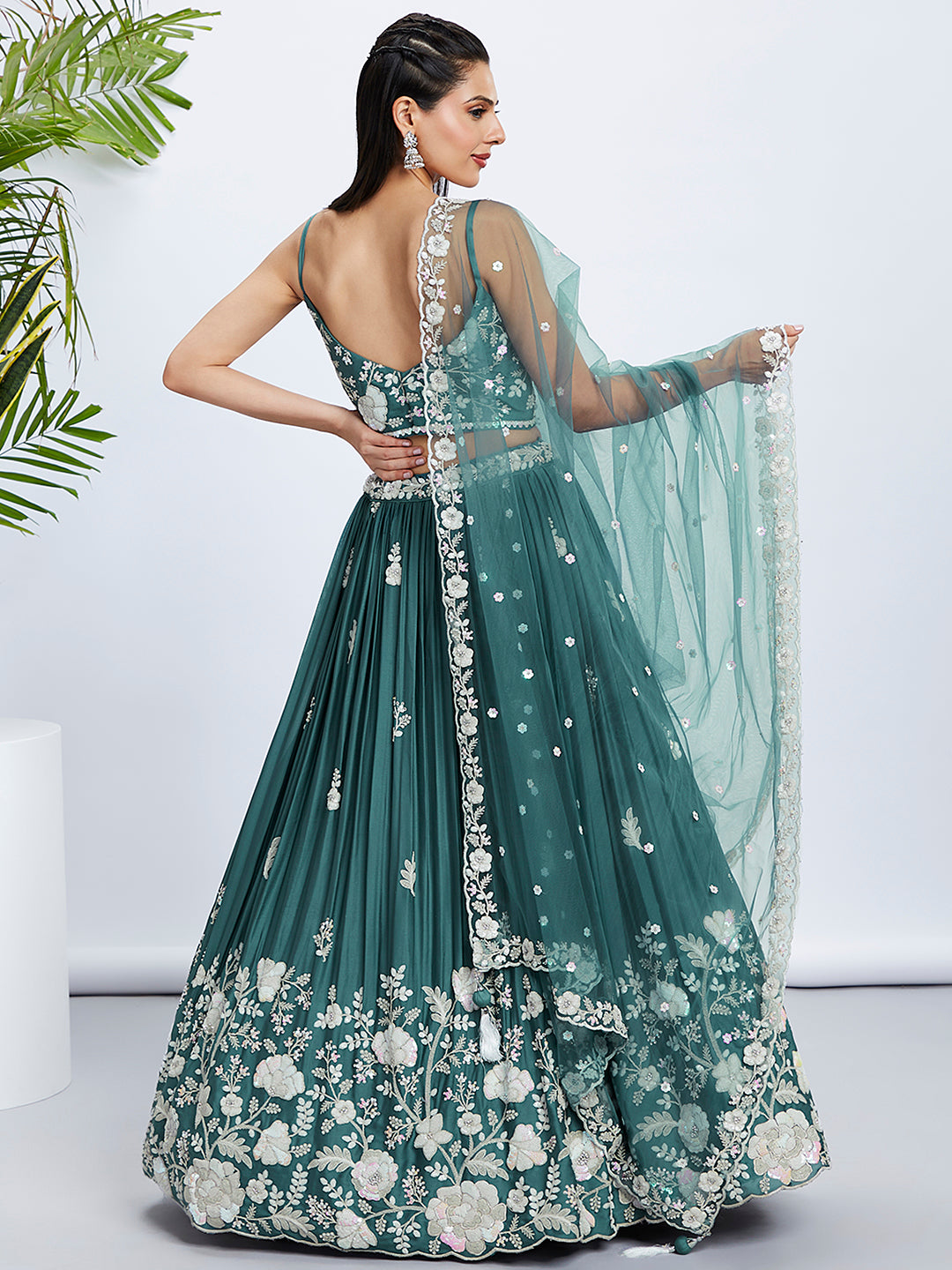 Turquoise Georgette Sequins Embroidered Lehenga Choli