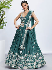 Turquoise Georgette Sequins Embroidered Lehenga Choli