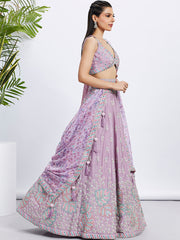 Lavender Chiffon Sequins Embroidered Lehenga Choli