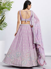 Lavender Chiffon Sequins Embroidered Lehenga Choli