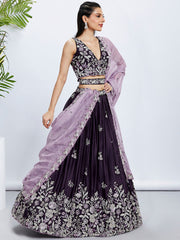 Purple Raw Silk Sequins Embroidered Lehenga Choli